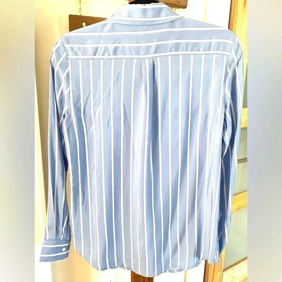 J.McLaughlin Silk Denver Women’s Shirt in French Blue/White Stripe X-Small NWT - Picture 3 of 9